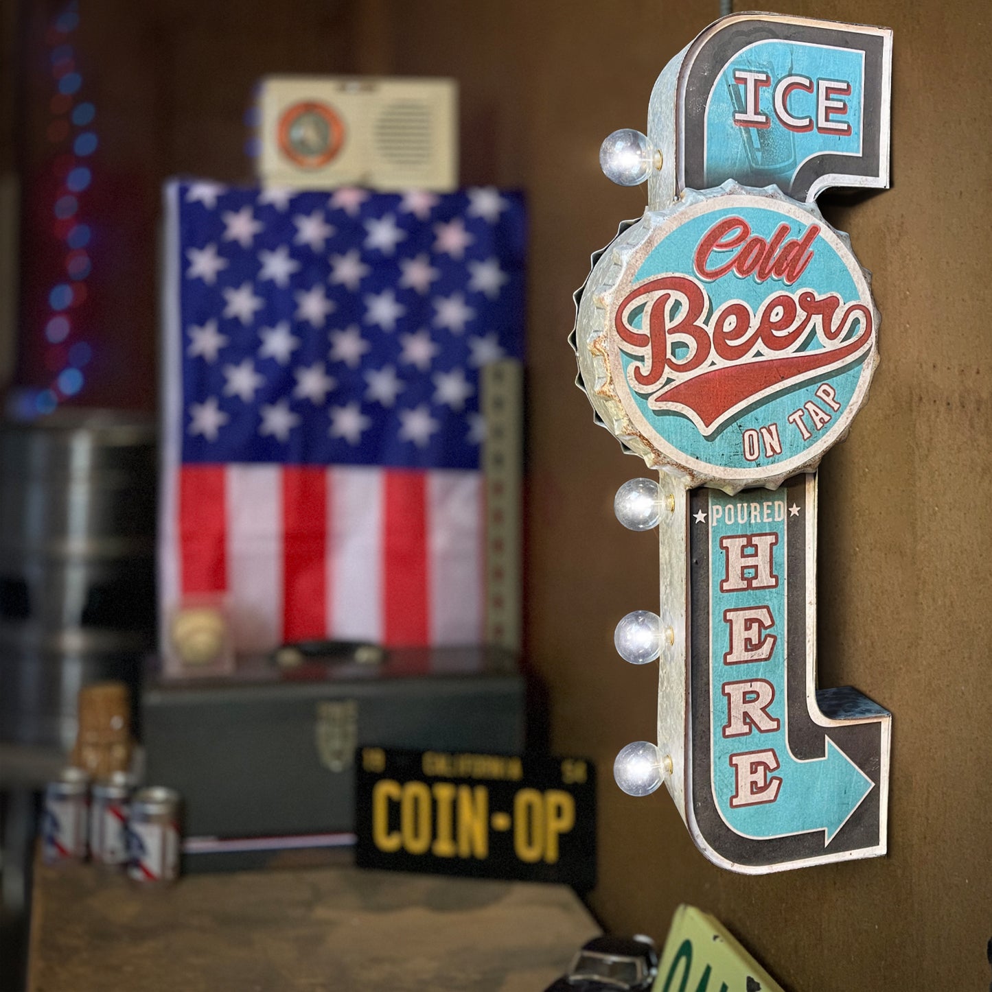 Ice Cold Beer LED Bottle Cap Sign