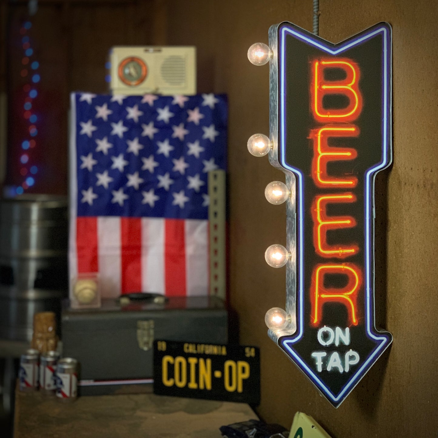 Beer On Tap Neon Print LED Arrow Sign