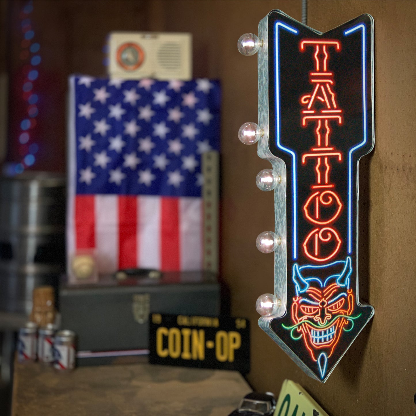 Tattoo Neon Print LED Arrow Sign